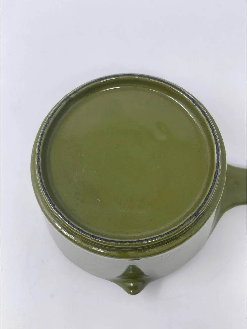 Vintage Avocado Green Ceramic Butter Warmer Melting Pot Double Pour Spout MCM